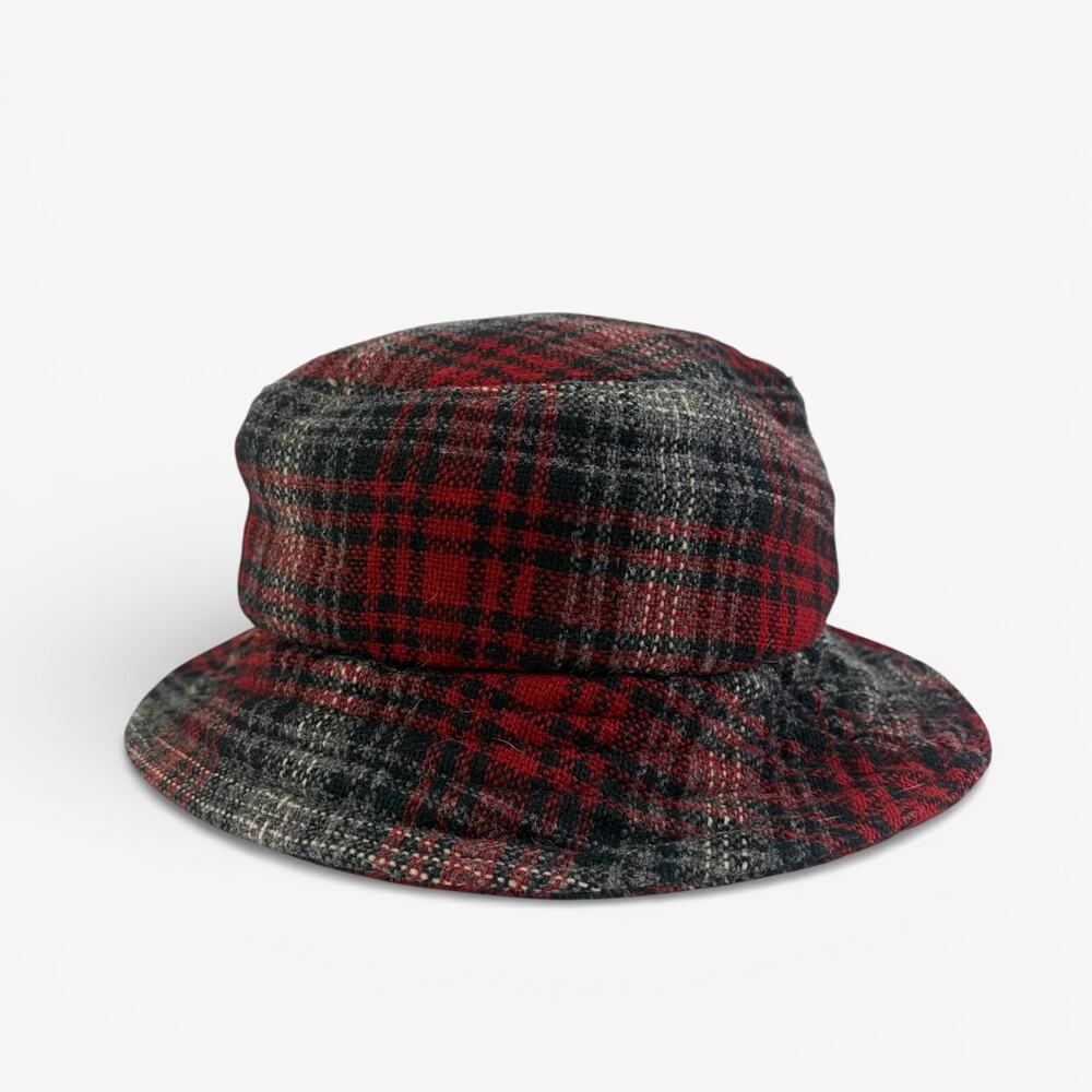 Retro Eddie Bauer Red Tartan Plaid Bucket Hat Grandpa Granola Cabincore Sz S